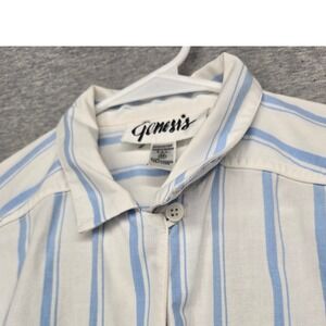 Genesis Womens White Light Blue Striped Short Sleeve Button Down Cotton Shirt M